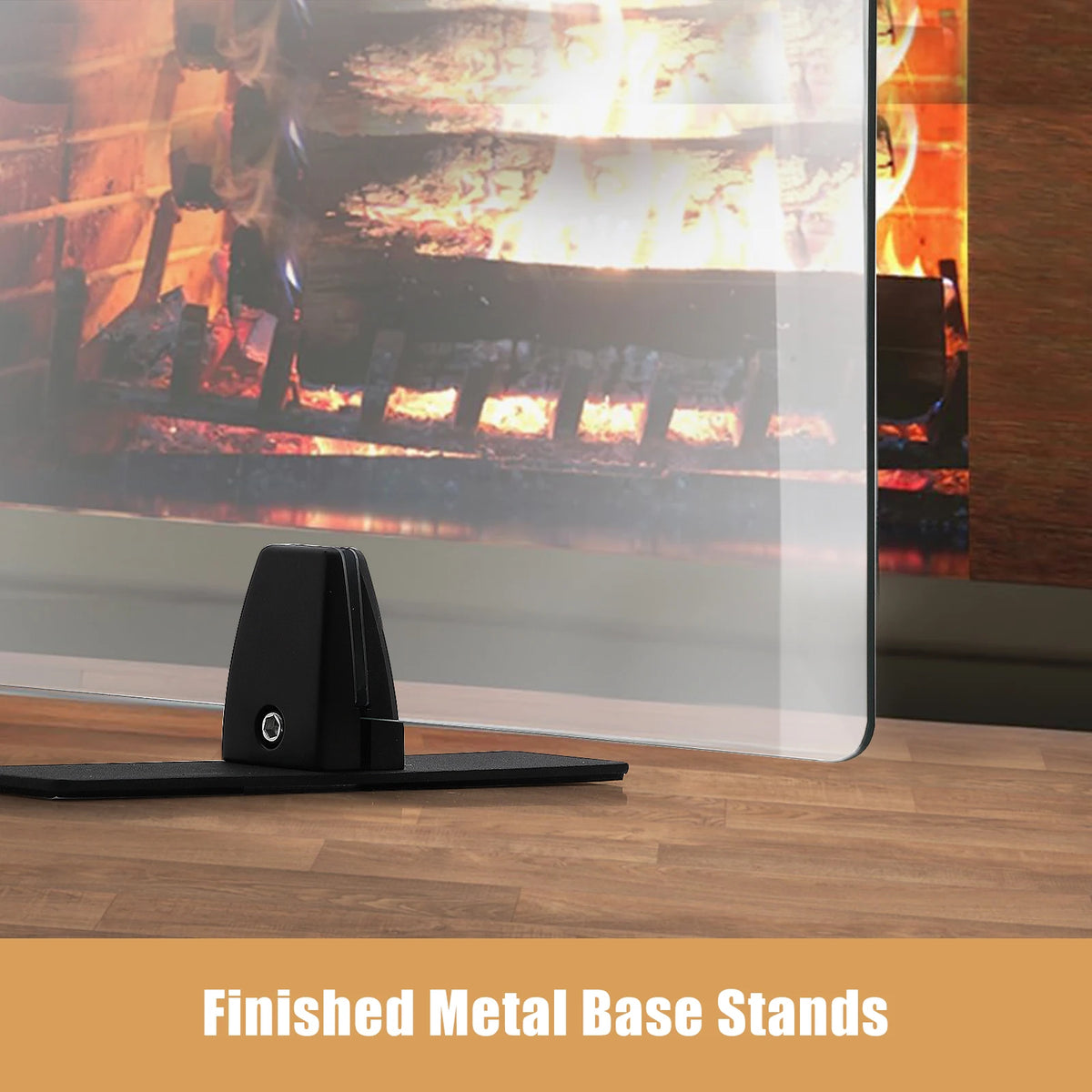 Tempered Glass Fireplace Screen – Clear Heat-Resistant Fire Guard with Black Metal Base