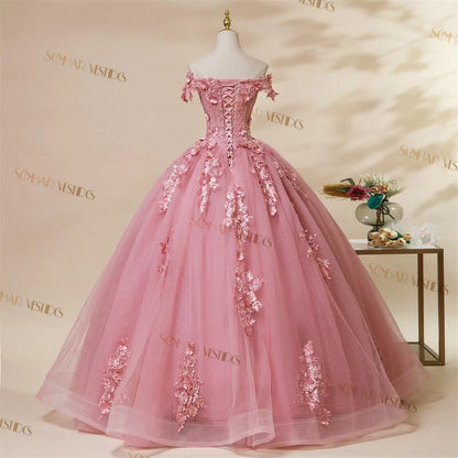 Off-The-Shoulder Floral Applique Quinceañera Ball Gown