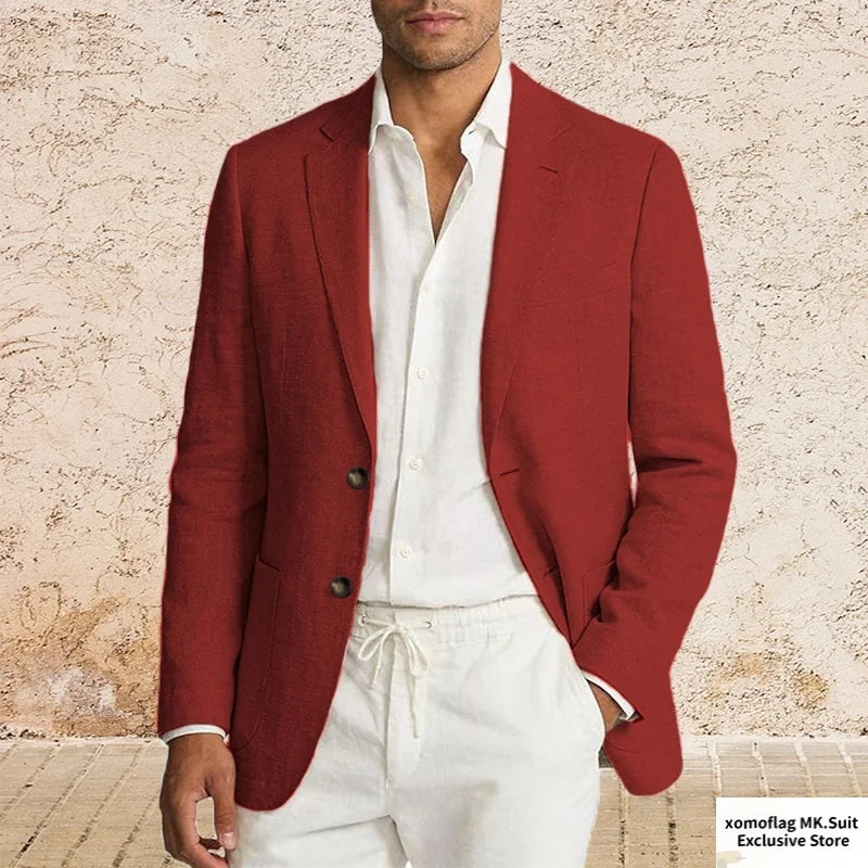 Men’s Lightweight Cotton Linen Suit Jacket – Casual Summer Beach Blazer & Sport Coat