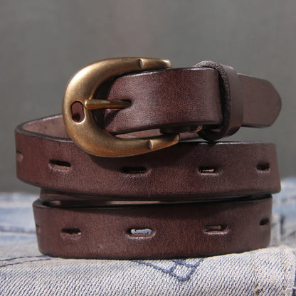 Retro Genuine Leather Western Buckle Belt for Women