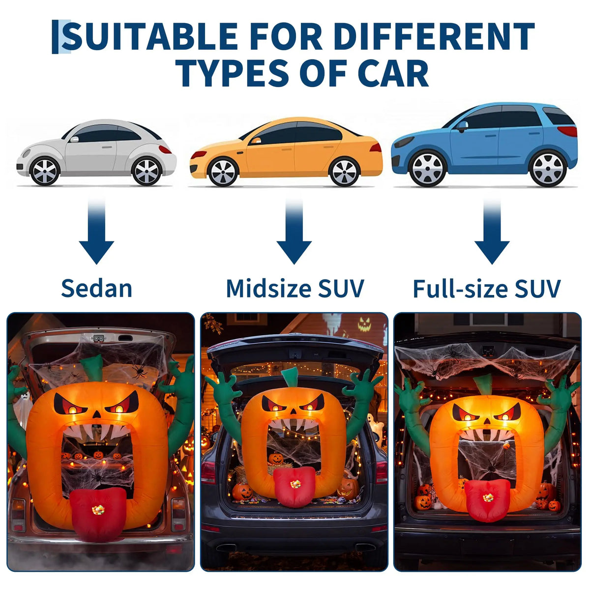 6FT Halloween Inflatable Pumpkin Trunk Or Treat Car Decoration With LED Lights