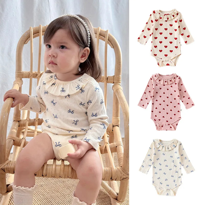 Heart Print Baby Girl 100% Cotton Long Sleeve Romper