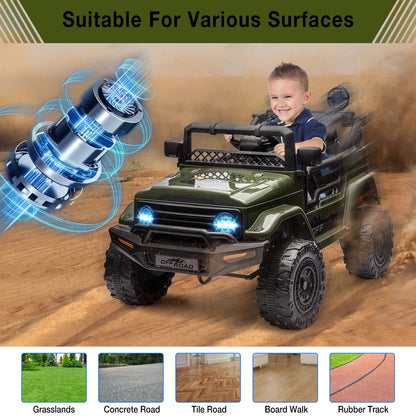 12V Ride On Truck with Remote Control Spring Suspension Bluetooth Connectivity and Led Lights