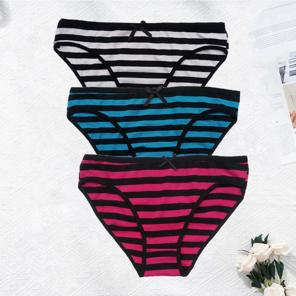 YOUREGINA Striped Seamless Cotton Briefs 3Pk