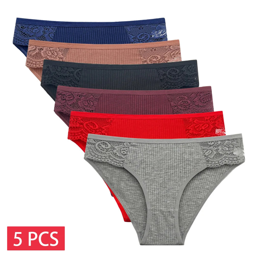 Women's 5-Pack Lace Trim Cotton Seamless Briefs Underwear
