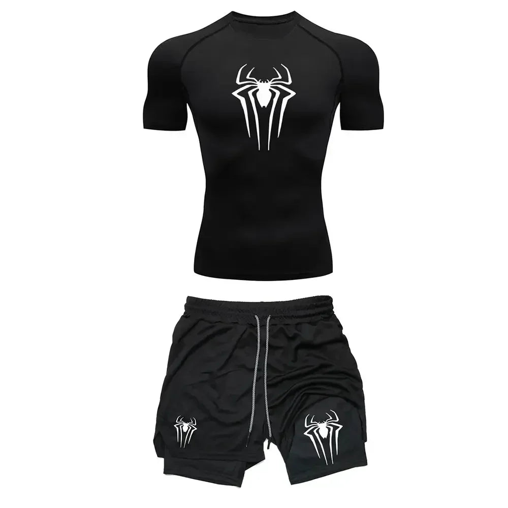 Compression Spider Printed Quick Dry Sportwear Set