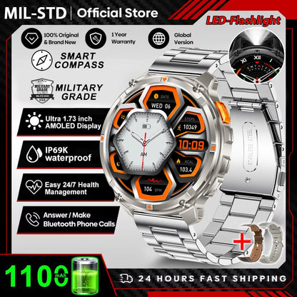 Rugged Outdoor AMOLED GPS Smartwatch with Flashlight