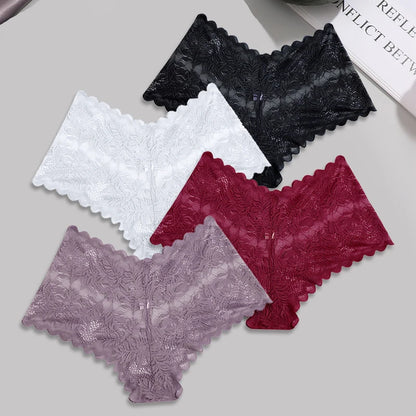 FINETOO 4pcs Lace Floral Boyshorts