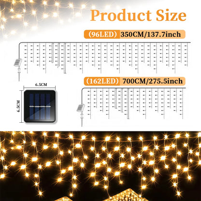 Solar Powered Icicle Lights Outdoor Christmas Decoration LED Garland - IP54 Waterproof 8 Modes Fairy Light