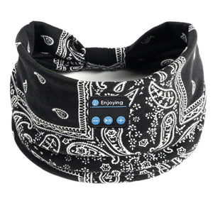 Wireless Bluetooth Floral Print Headband Headphones with Headset Microphone