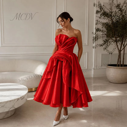 Elegant Strapless Organza A-Line Midi Wedding Dress – Civil Bridal Gown
