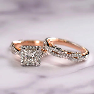 Rose Gold Princess Cut Ring Set