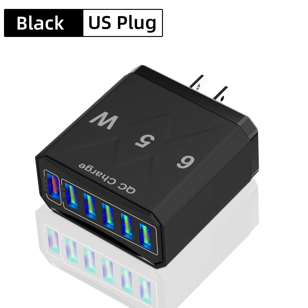 65W 6 Ports USB Fast Charging QC3.0 Travel Charger