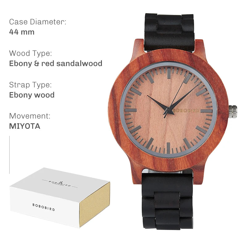 BOBO BIRD Natural Handcrafted Wooden Lightweight Quartz Wristwatch
