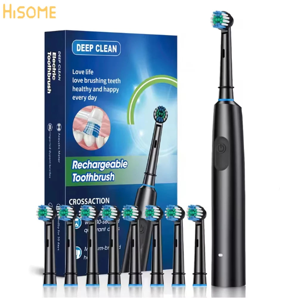 Electric Rotary Cleaning Tooth Brush With Timer & 8 Head