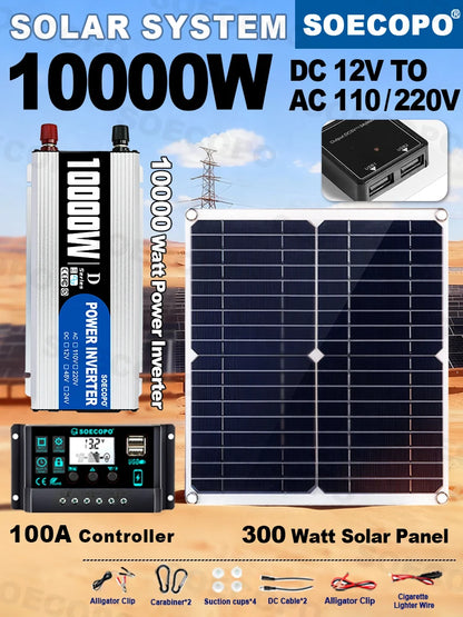 10000W Complete Solar Power Kit with 300W Panel, 100A Controller, and Inverter