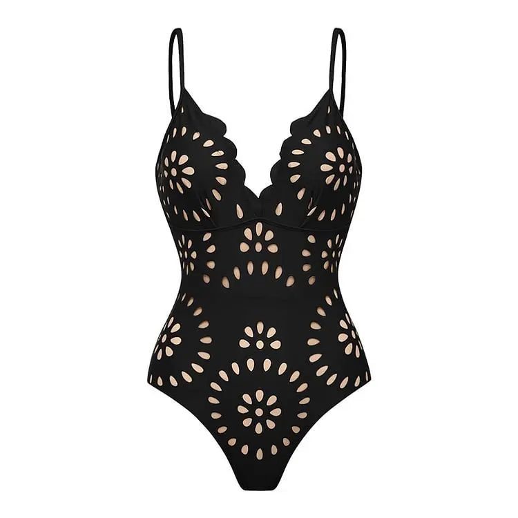 Women's Floral Cutout One-Piece Swimsuit & Skirt Set