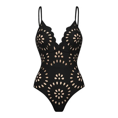 Women's Floral Cutout One-Piece Swimsuit & Skirt Set