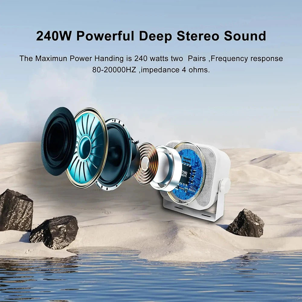 Herdio 4" Waterproof Marine Speakers with Bluetooth Amplifier Kit for Boat, Garden & Patio