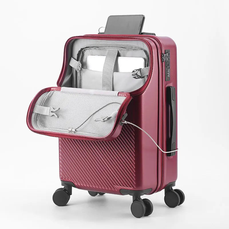 Front-Opening Multifunctional Zippered Case With Cup Holder & USB Port