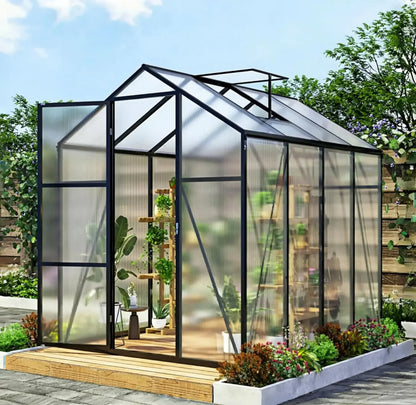 6*8.2FT Polycarbonate Greenhouse 7.2FT High, Enhanced Wind Protection & Stable Roof
