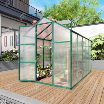 SUSUA 6x10FT Windproof Aluminum Polycarbonate Greenhouse