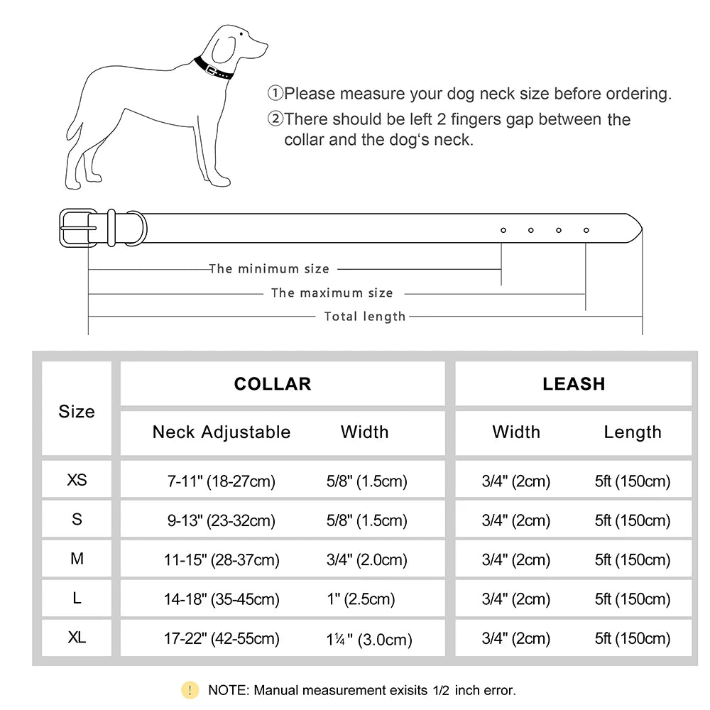 Leather Dog Collar Leash Set Soft Padded