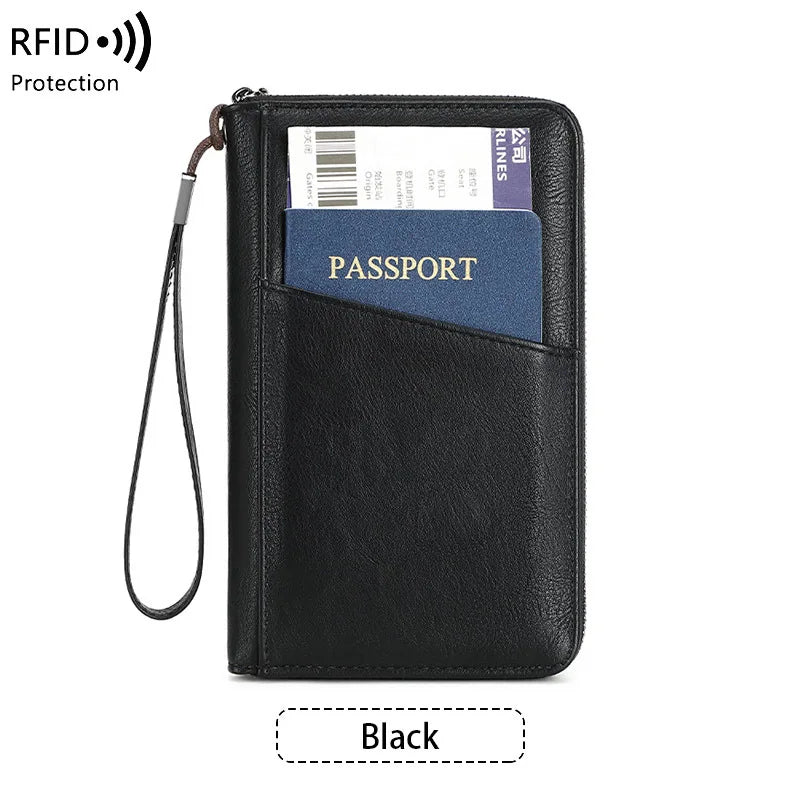 RFID Blocking Family Travel Passport Wallet – Zippered Multi-Card Organizer Wristlet
