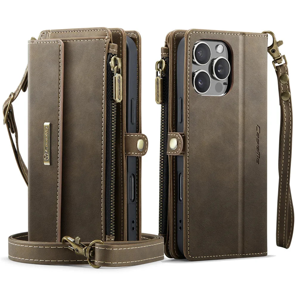 RFID Blocking Slim Leather Flip Wallet Case for iPhone