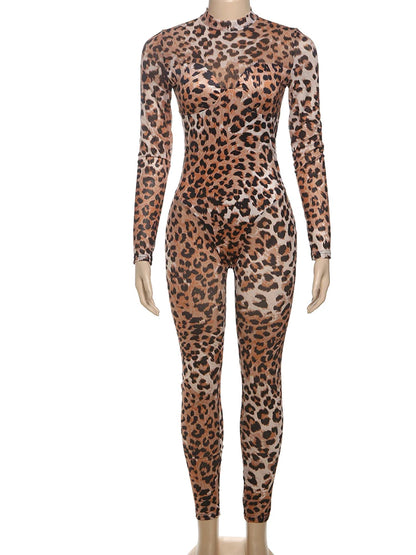 Sisterlinda Leopard Print Thin Full Sleeve Jumpsuits