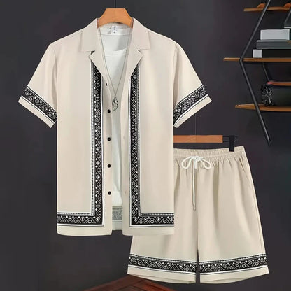 Men's Tropical Hawaiian Printed Short Sleeve Shirt & Shorts 2-Piece Suit Set