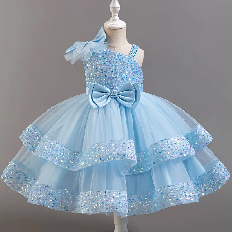 Girls' Sequined Bow Flower Girl Party & Princess Dress