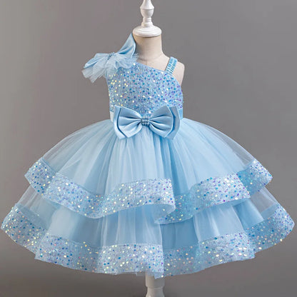Girls' Sequined Bow Flower Girl Party & Princess Dress