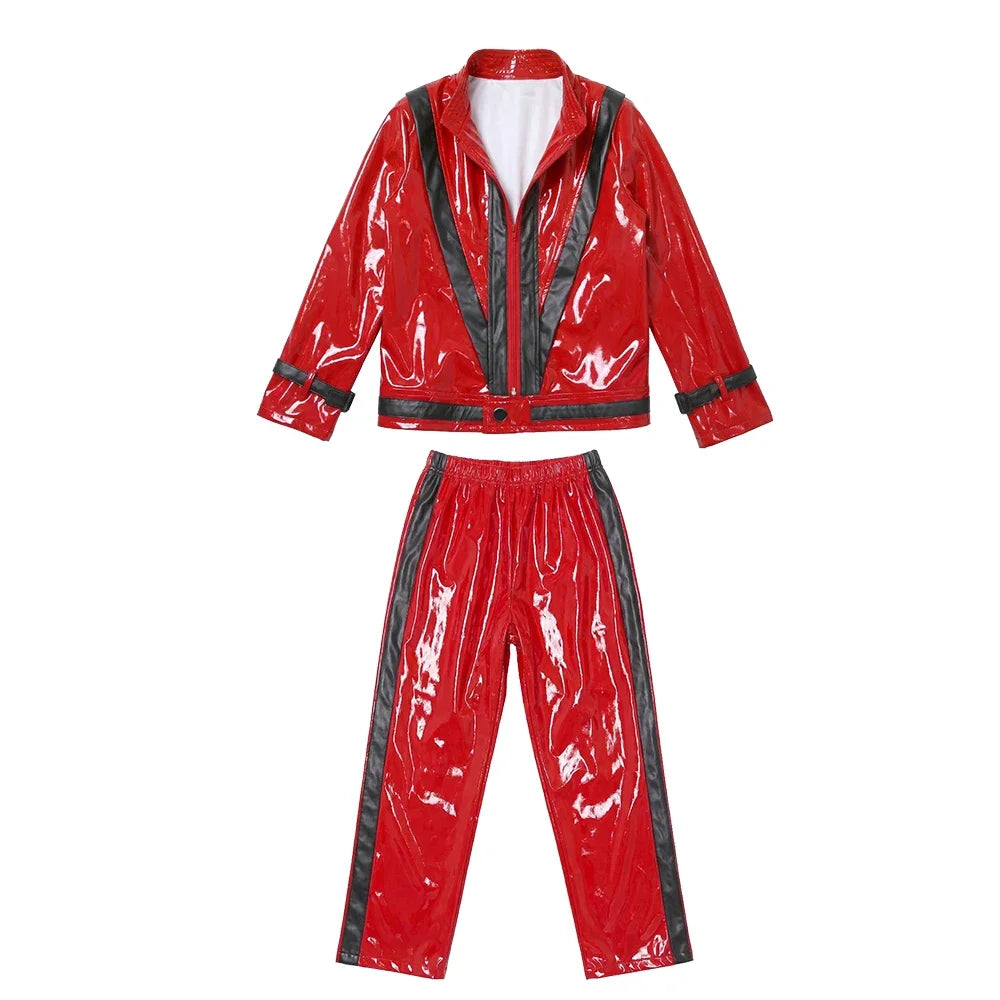 Boys' Michael Jackson Red Leather Jacket & Pants Set 