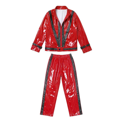 Boys' Michael Jackson Red Leather Jacket & Pants Set 