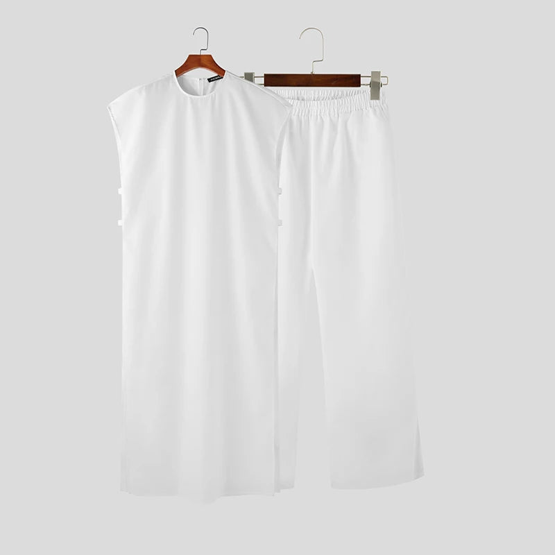 INCERUN Men's Sleeveless Kaftan Jubba Thobe & Pants 2-Piece Set