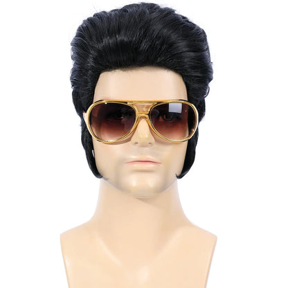 4pcs 50s Rocker Costume Set with Wig, Sunglasses & Lightning Necklace