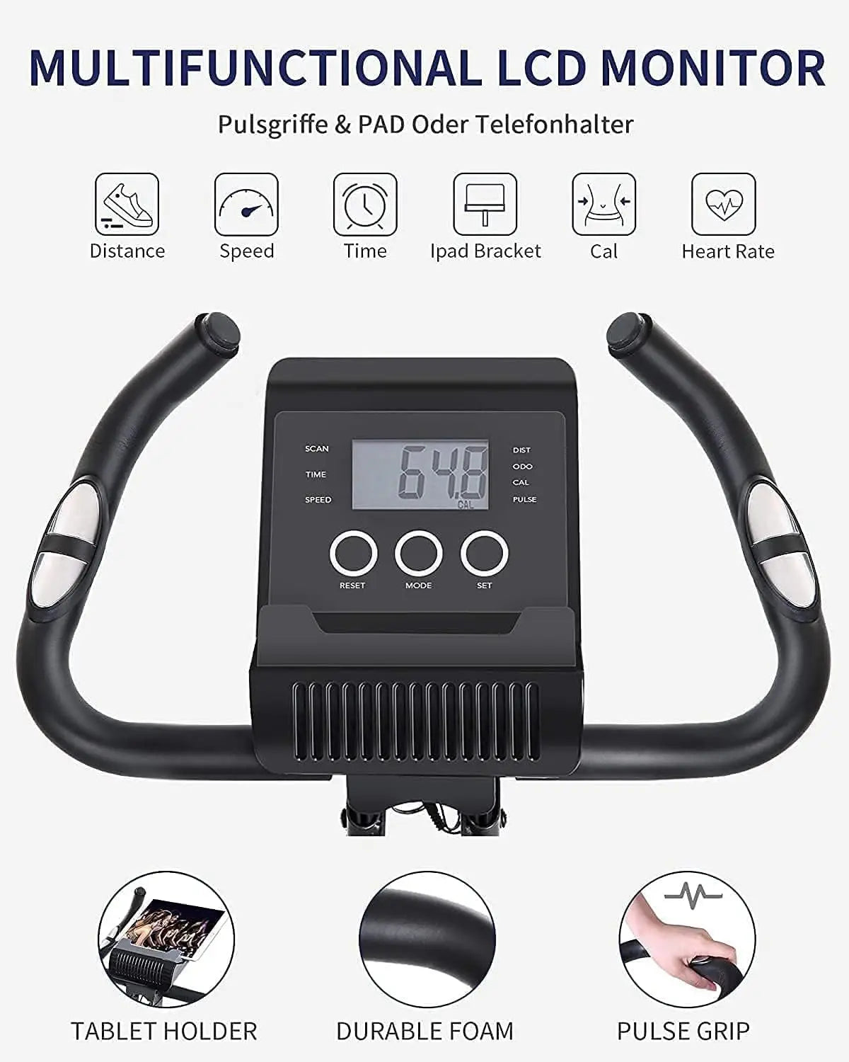 Folding Upright Stationary Bike with Pulse Sensor LCD Monitor