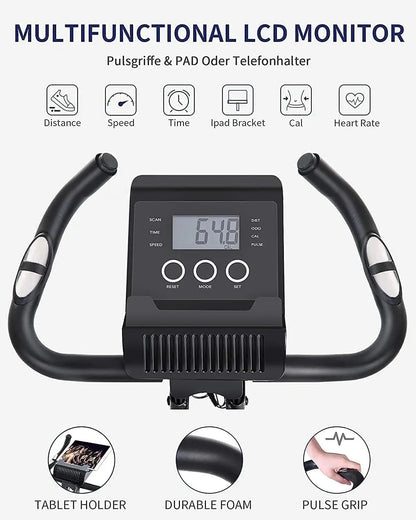 Folding Upright Stationary Bike with Pulse Sensor LCD Monitor
