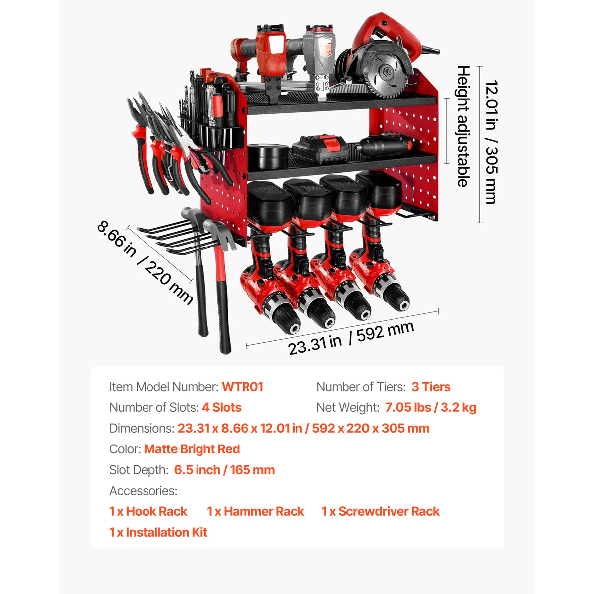 SucceBuy 3-Tier Wall-Mounted Power Tool Storage Organizer