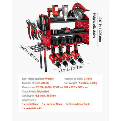 SucceBuy 3-Tier Wall-Mounted Power Tool Storage Organizer
