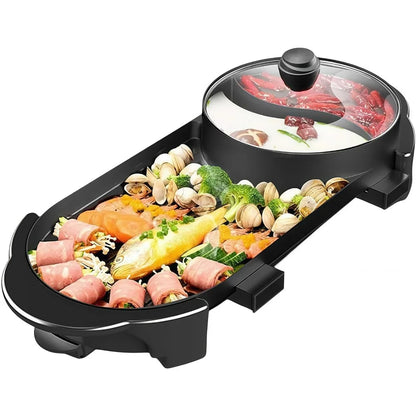 2-in-1 Electric Hot Pot & Korean BBQ Grill with Dual Temperature Control