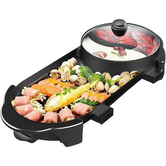 2-in-1 Electric Hot Pot & Korean BBQ Grill with Dual Temperature Control