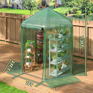 7x7x7.3FT Heavy Duty Metal Walk-in Greenhouse with 180g Double Layer Cover