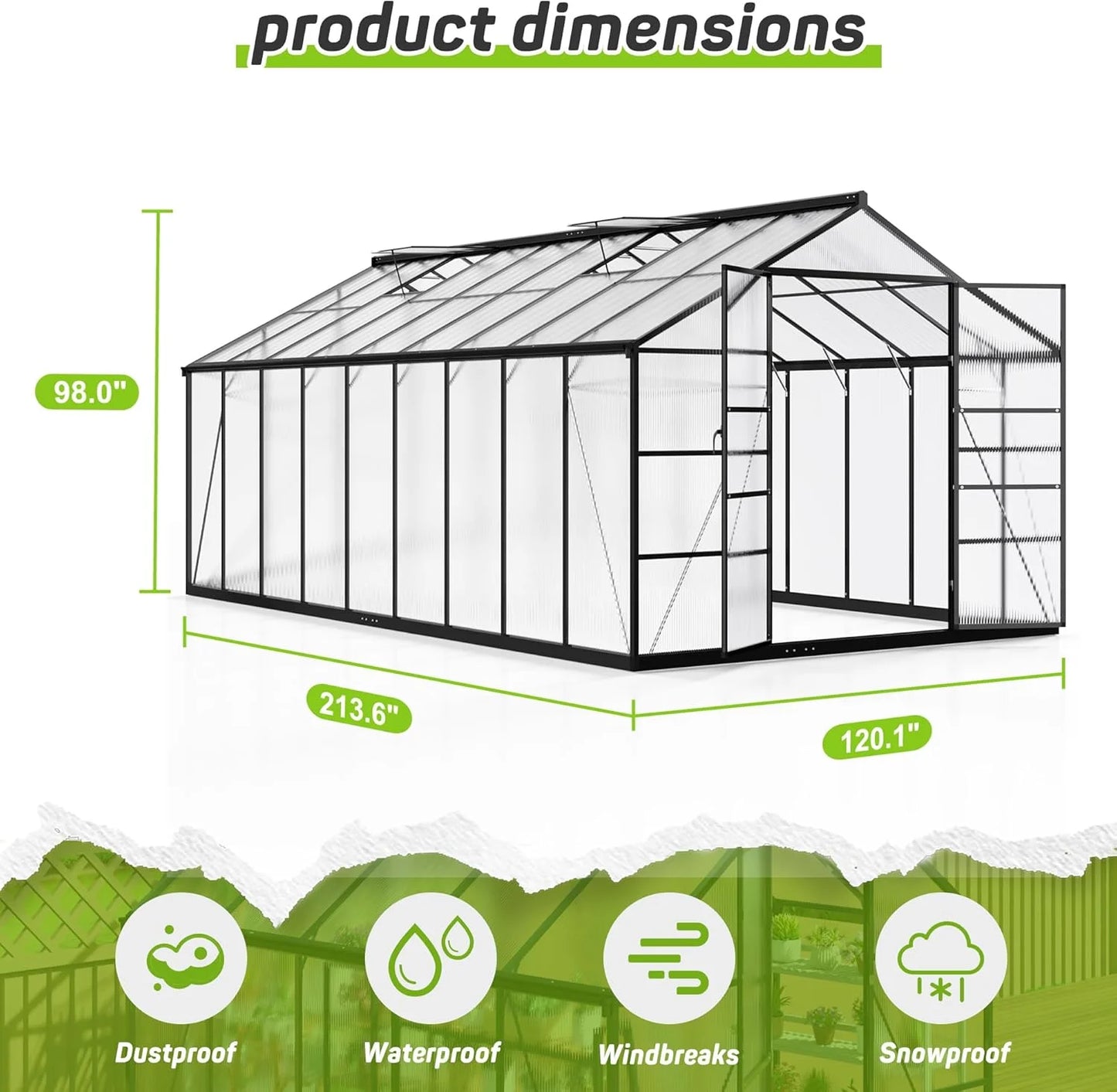 10X18FT Polycarbonate Greenhouse with Roof Vent