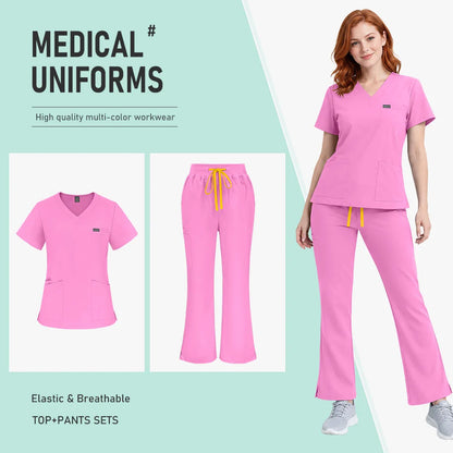 Unisex Stretch Medical Scrub Set – V-Neck Top & Pocket Jogger Pants Workwear