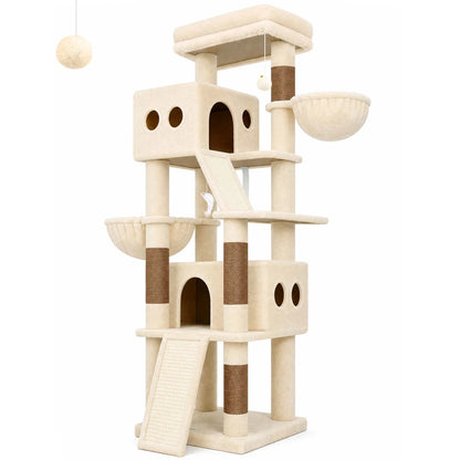 Globlazer 70" Multi-Level Cat Tree Tower with Sisal Scratching Posts, Condos & Hammocks