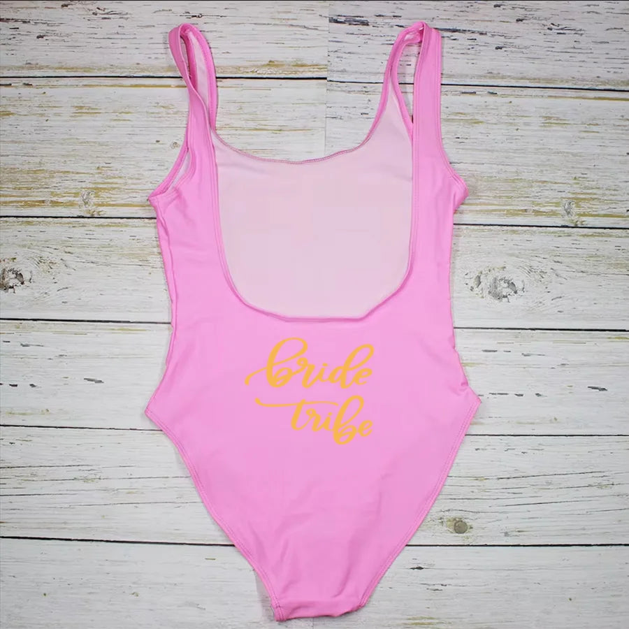 Bride Tribe Print One Piece Swimsuit