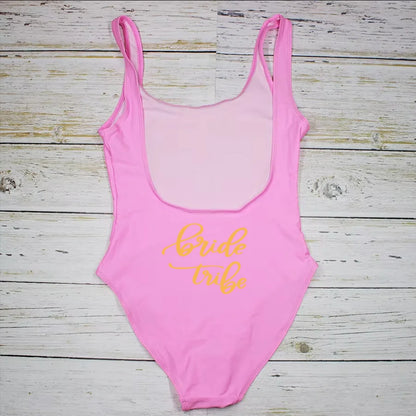 Bride Tribe Print One Piece Swimsuit