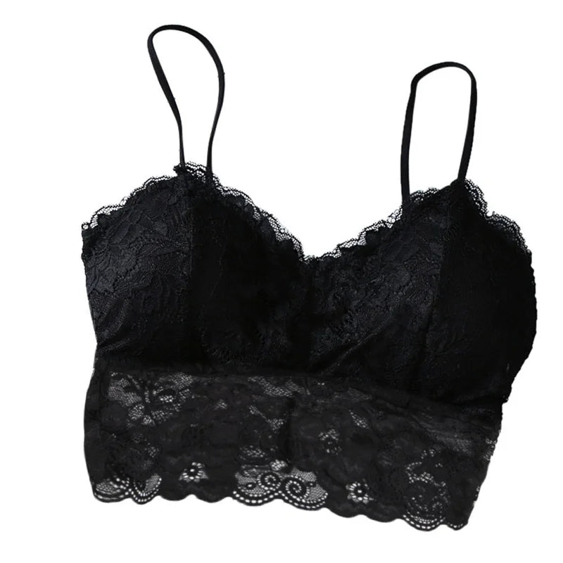 Women's Lace Bustier Bralette Sleeveless Back-Zipper Crop Tank Top